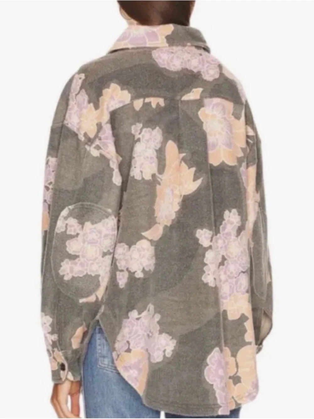 Free People “Ruby” Fleece Floral Oversized Shirt in Charcoal Gray - Picture 4 of 8